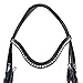 FLUFFYCUD Western Leather Bitless Snaffle Bridle for Horses, English Jumping Bridle with Crystal Browband, Removable Noseband & Rubber Reins Adjustable Padded Headstall (White Jadkan Black - Full)