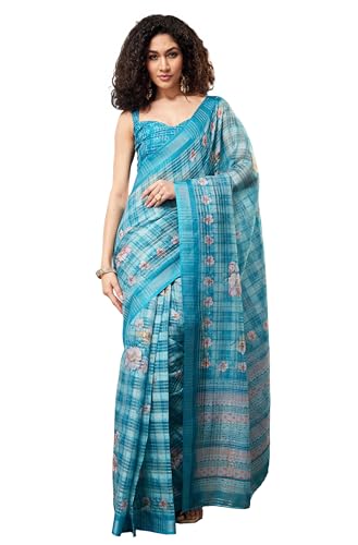 Sari prêt à porter bleu ciel Janasya pour éviter les plis complexes du coton floral