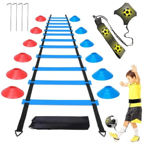 Kit D'agilité Sportive RHINOS - Échelle De Coordination 4 M + 2 Obstacles à Emboîter + 4 Cônes + 2 Barres - Pour Entraînement Fitness, Football, Tennis