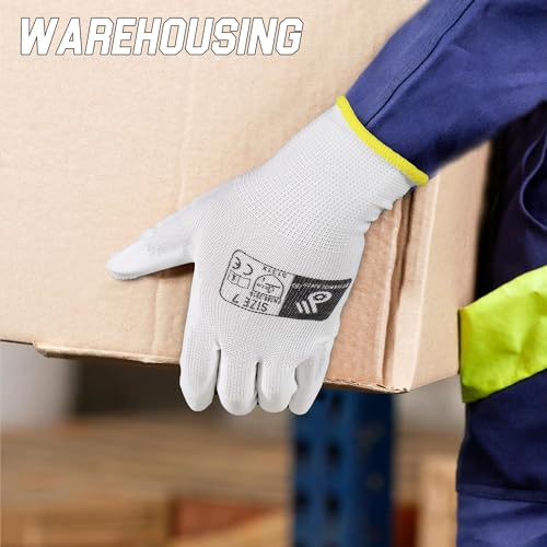 HANDLANDY 12 works PU Coated Nylon Black Protective Work Gloves, Non-slip Flexible Gloves for Construction Warehouse - Image 4