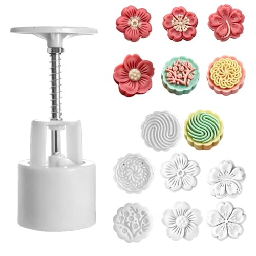 LYSPBAO 9 Stück Mondkuchen Form Set 50 g Mondkuchen Form Blüten-Stempeln Wiederverwendbarer Keksstempel für Kekse Dessert Backen DIY Backzubehör für Mittherbstfest