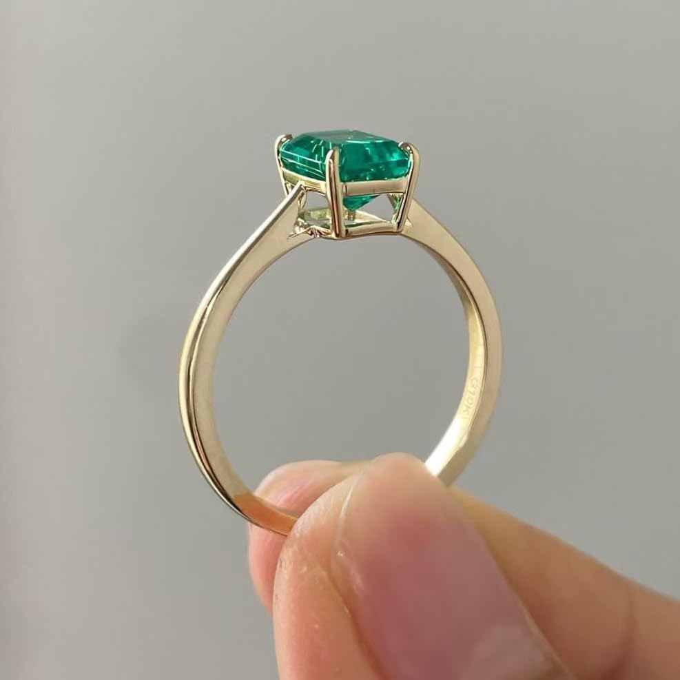Gziweuwi Vintage 925 Sterling Silver Gold Plated Simple Emerald Green Zircon Ring Gold Square CZ Emerald Ring Cocktail Rings Square Cut Green Gem Cubic Zirconia Anniversary Promise Ring 6