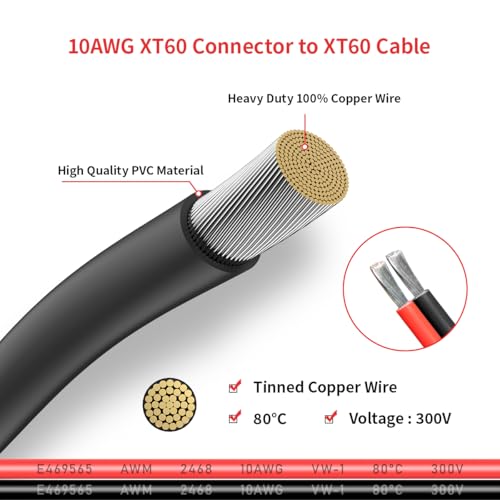 Cable conector XT60 hembra 10 AWG resistente para paneles solares y baterías 4