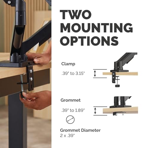 Image of Fellowes Everyday Plus Dual Gas Spring Monitor Arm Holds Two Screens up to 32 inch Weighing 4.4-19.84 lbs ea, Height Adjusting, Tilt, Swivel, Rotate, VESA 75 /100, Clamp or Grommet Mount, Cable Management