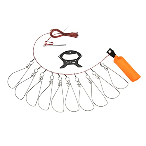 VBESTLIFE Fish Stringer Kit,Live Fish Lock with Foam Stick Steel Wire Fishing Lock Buckle Fish Stringer Kit for Outdoor Fishing(10 Buckles)