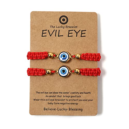 Evil Eye Red Bracelets for Protection - Red String Amulet Adjustable Bracelet For Women Men | Link Knot Lucky Kabbalah Protection Bracelets