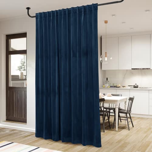 StangH Velvet Curtains 120 inches Long - Blackout Thermal Insulated Hight Ceiling Tall Curtains Backdrops, Privacy Room Divider Drapes for Cottage/Villa/Parlor, Navy Blue, W100 x L120, 1 Panel - Image 2