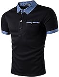 Whatlees Mens Hipster Casual Slim Fit Basic Polo Shirts Short Sleeve with Pocket/Tops T31-Black Large