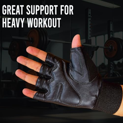 Image of Mayor Force Leather Gym Gloves, Weight Lifting Gloves with Wrist Support, Gym & Fitness Gloves (Black, Free Size)