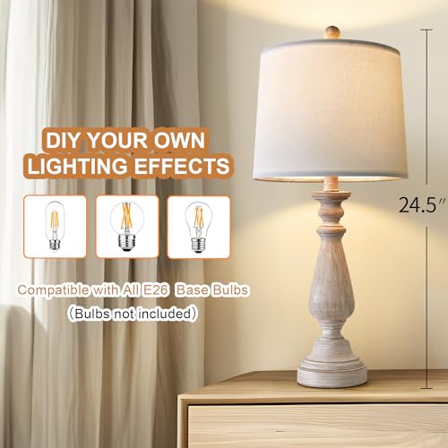 Portres 24.5 Inch Mid Century Single Table Lamp For Living Room Farmhouse Linen Bedside Lamps For Bedroom Kids Room Dorm Office Rustic Lamps For End Table Nigntstand Resin thumb #5