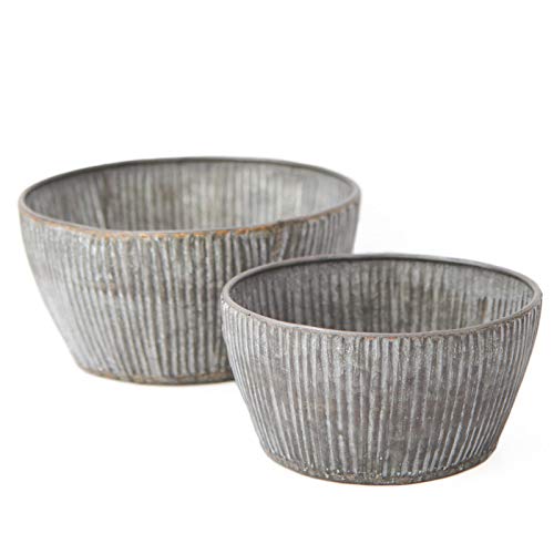 Lot De 2 Bols Décoratifs En Métal Style Ferme, Grand Et Petit, Argenté, Guadalupe Import Co. (Mexique)