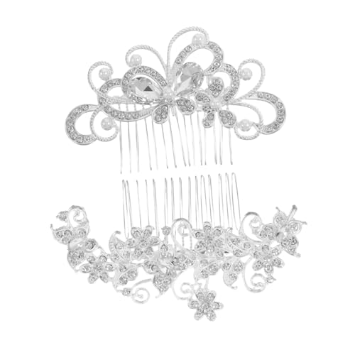 LOLIPPYY 2個結婚式用 髪飾り リンストーンとパール装飾付き ヘアコーム 新