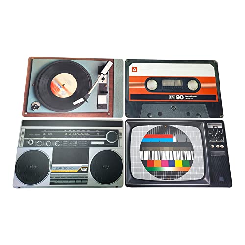 BUSDUGA 4210 4er Set Untersetzer im Retro Look, 43x28,5cm, Nostalgische Tischsets HiFi Geräte