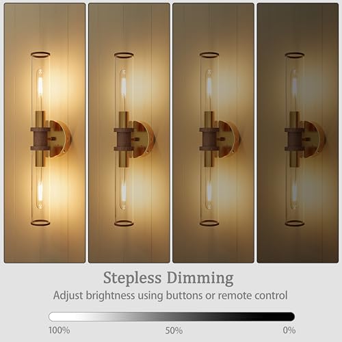 Image of Rayogale Gold & Walnut Wireless Battery Operated Wall Sconces with Remote | Glass Rechargeable Wall Lights Set of 2 with Timer Function Dimmable for Living Room Bedroom Emergency 3000K, 20.5 Inch