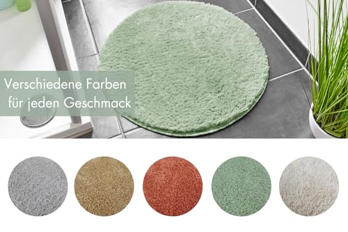 andiamo Badematte rutschfest Florida - Badezimmerteppich weich und flauschig - Badteppich rutschfest waschbar Duschvorleger Badvorleger für Badezimmer 60 cm rund Salbei