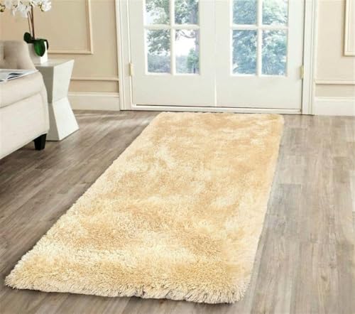 Image of Plain Fluffy Fur Rugs for Home, Living Room Decor Interior & Office 2x6 Feet Butter Cream