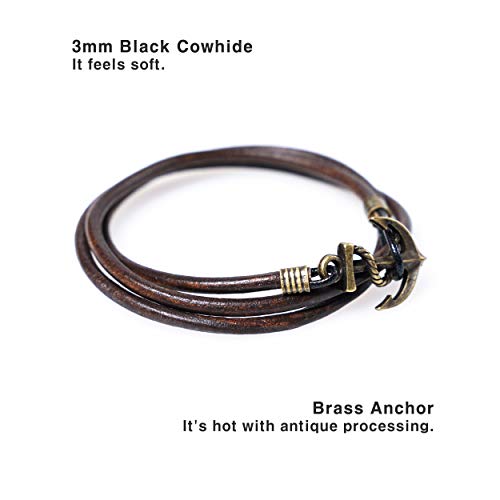 JBANS Handmade Genuine Leather Wrap Bracelet for Mens - Metal Anchor Hook Mens Leather Bracelets, Men's Jewelry, M Size - FITS 6.5"- 7.3" Wrist Size2