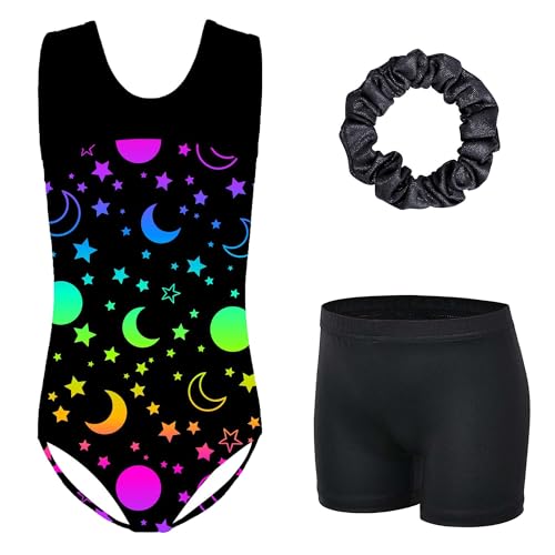 XFGIRLS Gymnastics Leotards for Toddler Girls Sleeveless Unitards Active Sparkly Dancewear Bodysuits Tumbling Outfit with Matching Shorts Set 5-6 Years