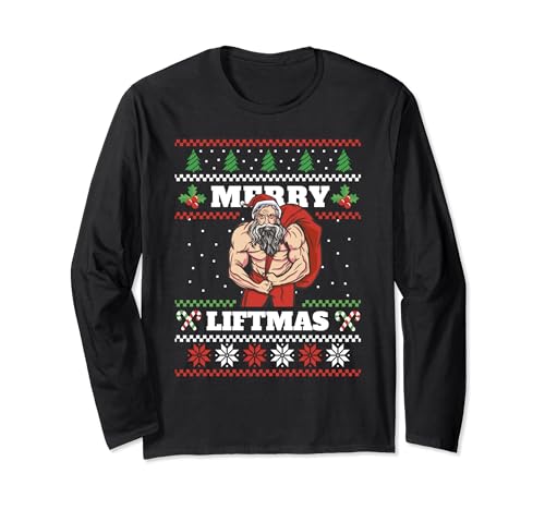 Merry Liftmas I Ugly Christmas Sweater Gym Workout Manga Larga