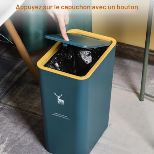 DSXH Poubelle de table avec couvercle, en plastique, 15 litres, poubelle portable, pour cuisine, coiffeuse, chambre, comptoir (34 cm x 25,5 cm x 17,5 cm) (bleu) – vue 4