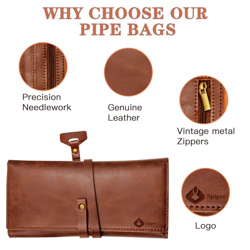 PU Leather Tobacco Pipe Bag, Contains Up to 7 Pouches With Different Functions, Handmade Pipe Tool Pouch, Portable Tobacco Bag, Smell Poof Pouch, Great Gift (Brown) - Image 6