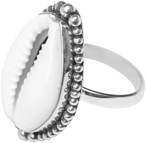 Cowrie Ring For Women Girls, 925 Sterling Silver Cowrie Ring, Natural Beach Shell, Hammered Jewelry Christmas Ring Size
