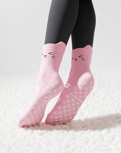 Yawlsow Pilates Grip Socks for Women Cute Yoga Grippy Non Slip Non Skid Cat Socks with Cat Paw Gripper for Barre Workout4