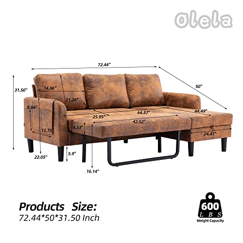 Olela Pull Out Sleeper Sofa Couch,Microfiber Fabric Convertible Sofa Bed L Shape Sectional Sofa With Storage Chaise And Pocket For Living Room (Coffee-Tufted Back) #TOP1