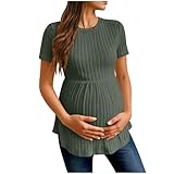 Maternity Tops Women Short Sleeve Ribbed Knit Maternity Shirts Pregnancy Tees Crewneck Tunic Clothes Casual Summer Tops Loose Fit Pregnancy Clothes Comfy Tunic Top Lightweight Solid Knit Sweater XXL