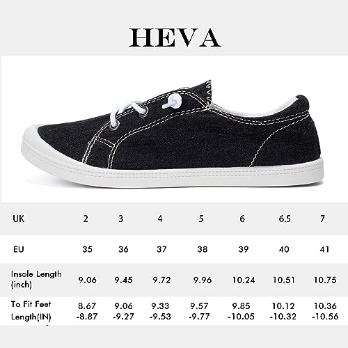 HEVA Damskie płócienne buty wsuwane, oddychające i wygodne buty do chodzenia na co dzień, urocze trampki na lato, Czarny, 40 EU