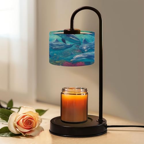 Candle Warmer Lamp with Timer Dimmer, Playful Dolphins Swimming Vibrant