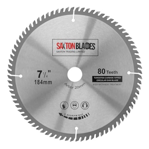 TCT18480T20B TCT lame de scie circulaire 184 mm x 80 dents x 20 mm alésage (16 mm bague) convient à Evolution Bosch etc