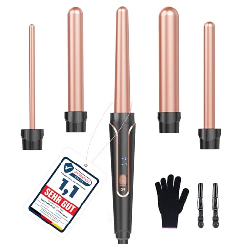5-in-1 Lockenstab-Set - Wellenlockenstab - Geeignet für alle Haartypen Keramikmaterial schnelles Aufheizen mit zwei Temperaturstufen inklusive Handschuhen und 2 Haarspangen.