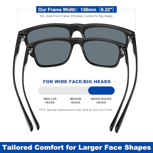 2 Pack Premium Large XXL 158MM Polarized Sunglasses for Men Women, Scratch/Saltwater Resistant/Oleophobic Sun Glasses3