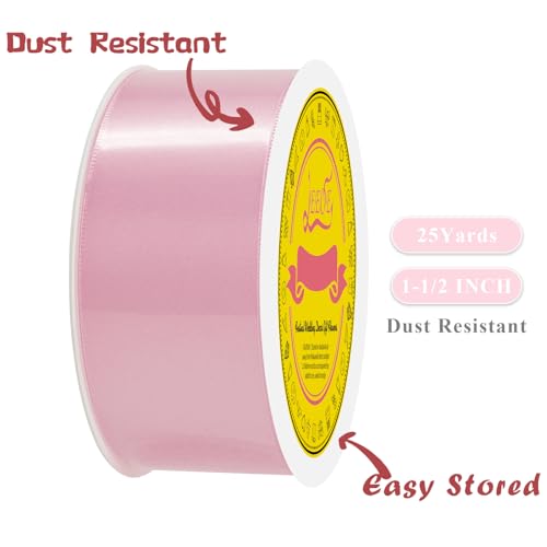 Image of Double Face Pearl Pink Satin Ribbon 1-1 /2 inch X 25 Yards Polyester Pearl Pink Ribbon for Gift Wrapping Very Suitable for Weddings Party Hair Bow Invitation Decorations and More