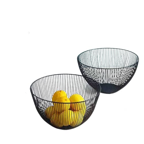 SIRAAJ&SONS™ Wire Metal Geometric Round Fruit Basket | Dining Table, Wired Iron Fruit Bowls for Home Decor | (Black)