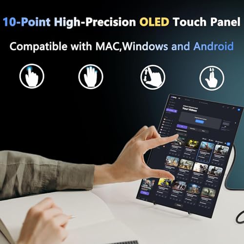 Image of 13.3 inch OLED Portable Touchscreen Monitor, 1080P HDR VESA 500 Nits, USB-C HDMI External Display with Stand (Vertical Monitor) & Speakers for Laptop PC Mac Android (No Touch for iPhone /iPad /Consoles)