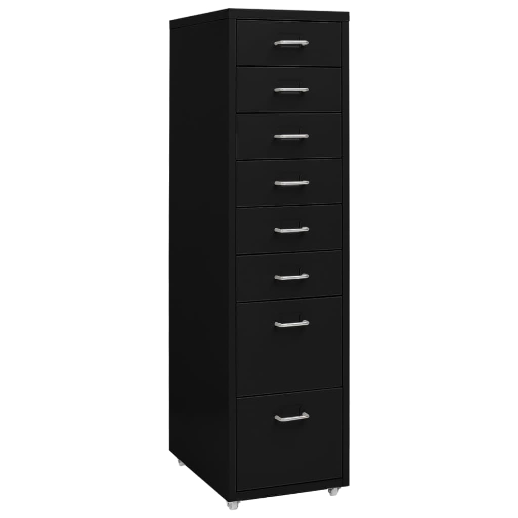 Aktenschrank mit 8 Schubladen, Rollcontainer für das Büro, Schubladenschrank aus Metall, Büroorganisation für Dokumente, 28 x 41 x 109 cm, Schwarz