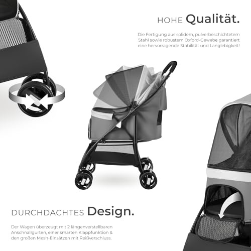 tectake® Transportwagen für Hunde, Katze, Haustiere, mit Sicherheitsleine, Hundewagen, Hundebuggy, Katzenwagen, Reisebuggy, Hundekinderwagen, Pet Stroller, Katzenbuggy, für Reise, Auto, Krankheit