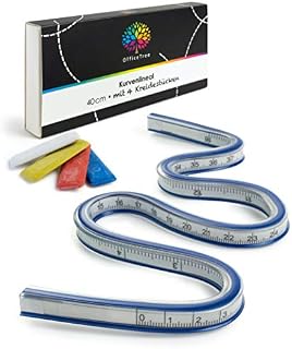 OfficeTree Flexible Ruler 16 Inches - Flexi Curve Ruler 40cm - Flexible French Curve Ruler, Perfect for Sewing and Drawing - Curve Flex - Flexi Ruler - 4x Chalk