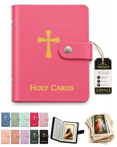 VIZUZCF Catholic Faux Leather Holy Card Holder – Pocket Prayer Card Organizer with Snap Closure,Carrying Each Case Bag Religious Closet Essentials Lord God Almighty Hold to 40 Cards for Funeral