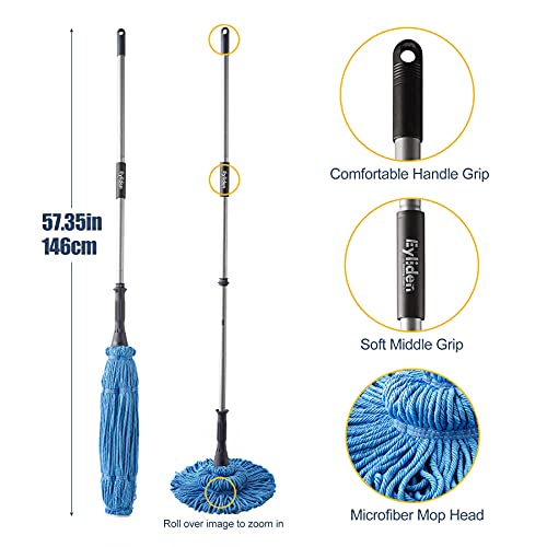 Eyliden Mop with 2 Reusable Heads, Easy Wringing Twist Mop, with 57.5 inch Long Handle, Wet Mops for Floor Cleaning, Commercial Household Clean Hardwood, Vinyl, Tile, and More - Thumbnail 6