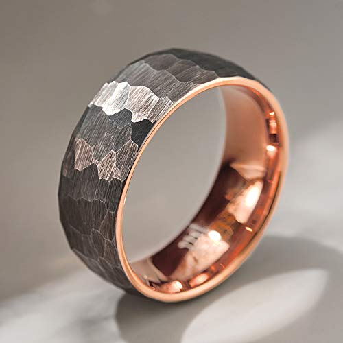 Three Keys Jewelry Hammered Tungsten Rings 4mm 6mm 8mm Brushed Rose Gold/Grey/Black Engagement Band