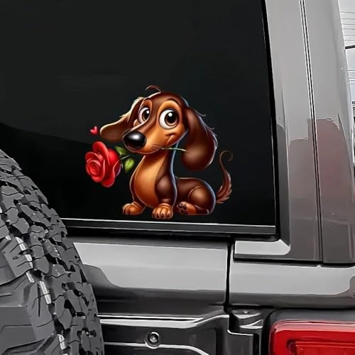 Autocollants vinyle teckel rose rouge imperméables pour voiture - 6
