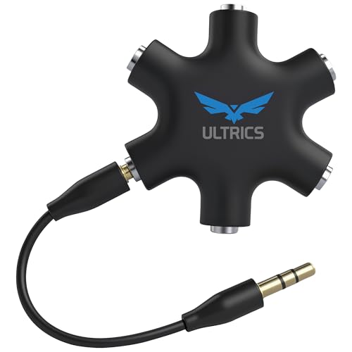 ULTRICS Divisor de Auriculares, 5 Salidas 3.5mm Jack Macho a Hembra Estéreo Adaptador, Headset Conector Divider para Compartir Música, Audio Splitter para iPhone Samsung MP3 PS4 Xbox Laptop – Negro