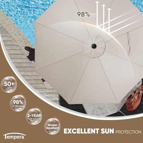 Image of Tempera Patio Market Outdoor Table Umbrella with Auto Tilt and Crank, Large Sun Umbrella with Sturdy Pole & Fade Resistant Canopy, Easy to Set