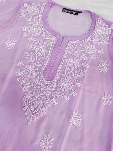 Image of Seva Chikan Hand Embroidered Lucknowi Chikankari Georgette Kurta with Inner Slip SCL4711