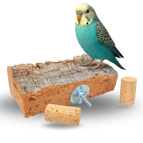 20 x 10cm Korksitzbrett + 2 Knabberkorken aus der Korkrinde hitzebehandelt für Wellensittiche aus 100% Natur-Kork-Rinde Korkbrett für Wellensittich & Ziervogel - inkl. Befestigungsmaterial