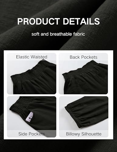 Xiaoxuemeng Womens Wide Leg Pants Cotton Linen Barrel Pants Elastic Waisted Lounge Trousers with Pockets3