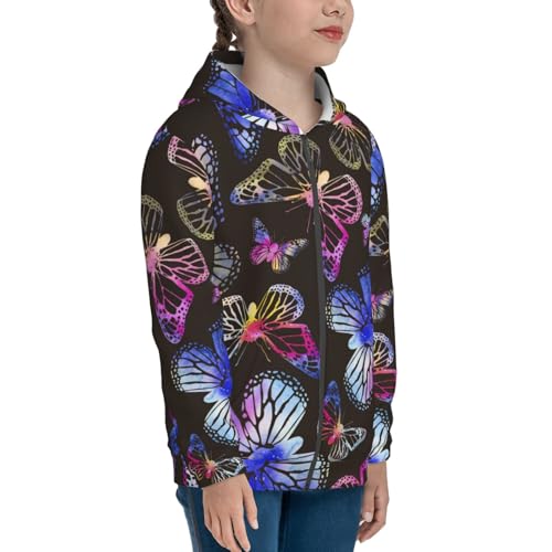 Silhouettes of Rainbow Butterflies Kid Hoodies Boys Zip Up Sweatshirts Girls Pullover with Pocket4